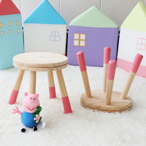 Nordic solid wood small stool small bench Pine solid wood low stool Fashion round stool Cute childrens sofa stool chair
