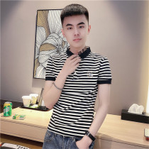 Net red striped T-shirt mens short-sleeved POLO shirt 2021 new summer pure cotton trend slim t-shirt clothes