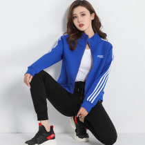 Sports Suit Women Spring New Classic Three Bars Casual Two Sets Collar Cardiovert Sweatshirt Pure Cotton Women Suit