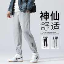 Gray sweatpants mens spring and autumn veers plus velvet pants bunches autumn and winter pants 2021 new mens casual pants