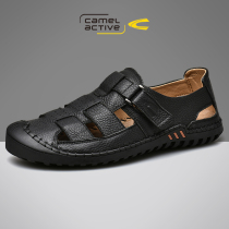 German camel dynamic Baotou sandals mens leather soft-bottom mens midlife daddy beach shoes Outdoor cave mens shoes