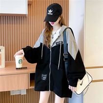 Early autumn size womens new Korean hooded loose thin cardigan sweater womens coat fat mm200 kg 300