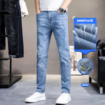 Summer light-colored jeans mens thin slim stretch wild 2021 new straight loose trousers Korean version