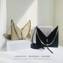 Tote bag female Large Capacity V-shaped bag Anna Asigo with black chain underarm bag female shoulder shoulder bag