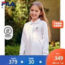 FILA Fila girls long-sleeved white shirt 2021 autumn new round corner collar is not easy to wrinkle big childrens shirt