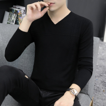 V-neck sweater mens knitted base shirt spring and autumn thin Korean version of slim body chicken collar thread coat wear tide
