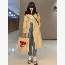 Khaki trench coat womens mid-length 2023 spring and autumn new Korean version of high-end casual small coat