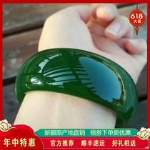 Xinjiang natural A goods Hetian jade jasper bracelet female spinach green widened thickened jasper bracelet