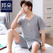 Summer mens pajamas cotton short sleeve shorts plus size loungewear summer cotton casual thin can be worn out set