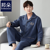 Pajamas mens spring and autumn thick cotton long sleeves autumn cotton mens autumn and winter thin cotton housewear set