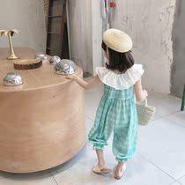 Girls jumpsuit summer dress sweet ruffles shoulder jumpsuit Summer Girl foreign gas jumpsuit loose