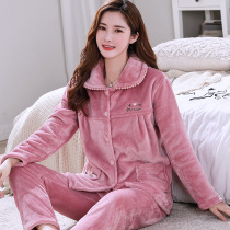 Winter coral velvet pajamas women autumn and winter thickened flannel plus velvet suit home clothing spring and autumn 2021 New