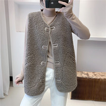 Lamb hair horse clip jacket women 2021 autumn and winter new leather wool one shoulder wear loose sleeveless vest vest