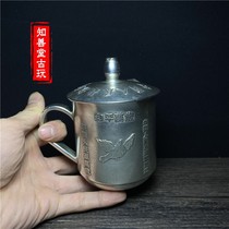 Nostalgic retro enamel cup tea jar relief Chairman Mao head portrait peace dove gilt silver copper cup tea cup thick