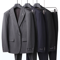 2021 Autumn New stripe casual suit suit suit men slim wedding dress business formal suit suit two-piece suit