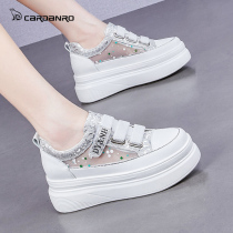 Italian Cardan Road genuine leather small white shoes womens summer new inner height increase 7 cm thick-bottomed mesh breathable sneakers