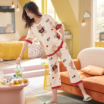 Sleepwear Womens Summer Pure Cotton 2022 New Seven-minute Pants Superior Feel Spring Summer Days Short Sleeve Home Suit Thin