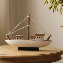 Wooden pole boat crafts ornaments living room porch decoration soft decoration retro living room TV cabinet solid wood home