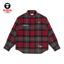 Aape flagship store Mens autumn winter ape silicone seal letter print classic check long sleeve shirt 8388XXH