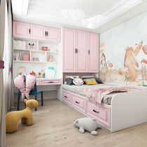 Small apartment type Tatami bed Wardrobe one-piece childrens room with desk bookshelf Second bedroom 1 2 meters 1 5 combination multi-purpose
