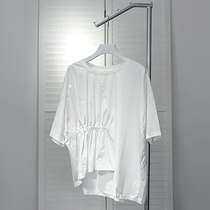 Trendy women must enter the Korean version of the design sense irregular short-sleeved T-shirt womens summer versatile waist thin thin top