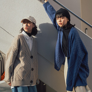 Deer with birds Japan Style Classic twist diamond lattice knit sweater V-neck cardigan Loose Sweater Women color 3 2553# bhiner lolita fashion