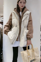 Down jacket womens long fake two-piece sweater stitching jacket 2021 autumn and winter New Fashion white duck down vest