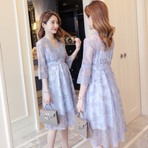 Maternity dress summer dress suit 2021 new loose foreign style lace summer skirt tide mother two-piece set