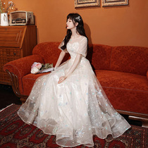 Large size fat mm2021 new high-end atmosphere thin banquet temperament host long performance summer evening dress female