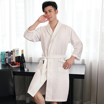 Sleeping Robe Bathrobe Mens Summer Five Star Hotel Pure Cotton Long Bed Robe Water Absorbent Speed Dry Spring Autumn Mens All-cotton Pyjamas
