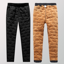 Winter middle aged cotton pants male outside wearing gush thickened elderly warm long pants dad winter clothing down cotton pants