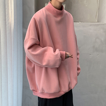 Pink half high collar sweater male pure ピ ア ア pullover jacket Europe and the United States hiphop high sense fried street mens autumn
