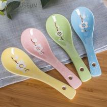 Ceramic soup spoon Japanese small household spoon soup spoon long handle large ceramic spoon color fresh spoon cute