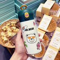 Direct drink bounce cover cartoon 304 stainless steel thermos cup with rope portable children male and female students