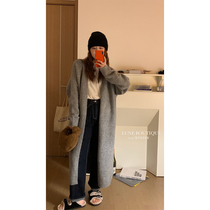 Lune Grey Knit Cardiovert Woman Spring Dress 2022 New LAZY WIND Too Long With Kneecap Sweater Jacket