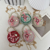 2022 new children's pearl bag cute rabbit zipper small round bag shoulder bag woolen cloth ins slung handbag