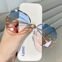 No frame crystal cut edge polygonal glasses anti-UV sunglasses lady retro tide new sunglasses female manufacturer