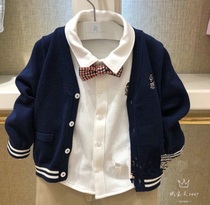  TW bear childrens clothing 21 spring and autumn new boys  clothing British cartoon jacquard single-breasted knitted cardigan sweater jacket