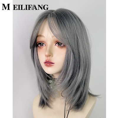 taobao agent Blue wig wolf tail wig Short hair Divide the catfish head gray blue boys and female youthful sub -culture full set