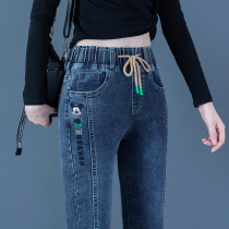 Winter elastic high-waisted jeans women with velvet leggings 2021 New thin spring and autumn non-magnetic iron-free pants