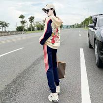 Sandro Moscoloni leisure sports suit autumn and winter fashion loose Slim Plus velvet sweater two-piece female