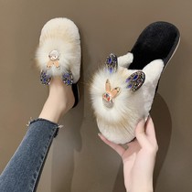 Water drill little rabbit plush slippers female home heating hair tow fashionable gas bag cotton drag comfortable
