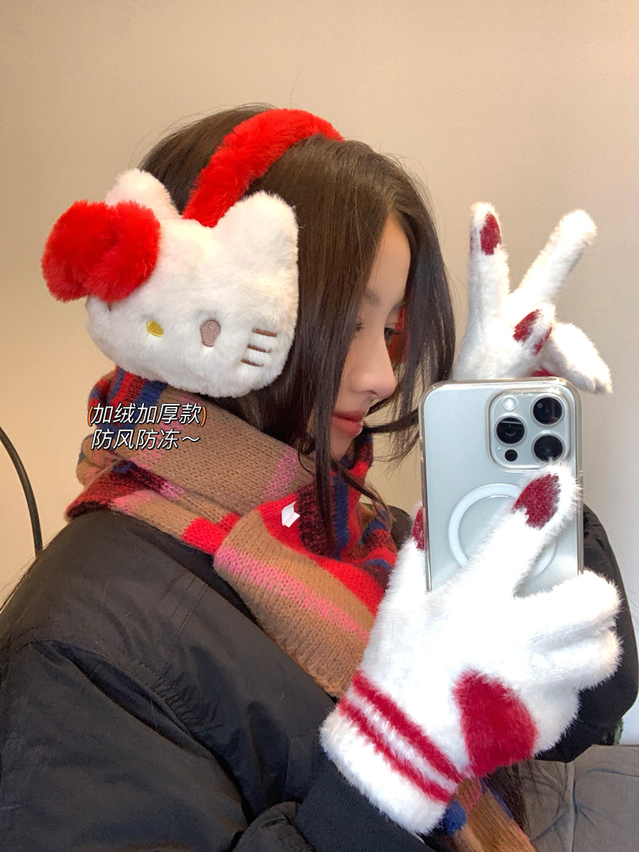 Xinbangbang 冬不凍液イヤーマフサイクリングイヤーバッグかわいい漫画猫暖かいイヤホンスタイル豪華なイヤーマフ女性のための