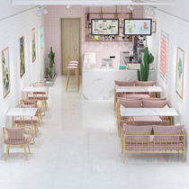 Net red milk tea shop table and chair combination simple fresh sweet shop cake shop cafe rest area card seat sofa