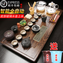 Automatic glass tea set set Household living room complete set of kung fu solid wood tea tray Bottom water kettle tea table