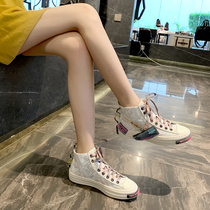 Hong Kong European station womens autumn and winter 2021 leather high-top shoes ins Net red super fire plus velvet Tide brand board shoes