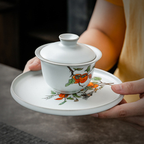 Qin Yi Ru Kiln Sancai cover bowl Ceramic large Kung Fu tea bowl Home office single toast tea cup Tea set accessories