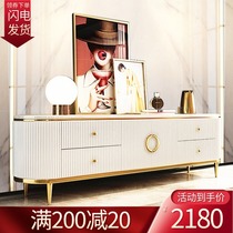 Postmodern light luxury TV cabinet coffee table combination Simple living room marble stainless steel paint floor cabinet Hong Kong-style furniture