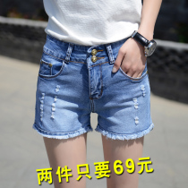 Denim shorts womens summer 2021 new high-waisted Korean version of the wild stretch thin hole students wear hot pants outside the tide