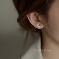 S999 pure silver jewelry love heart shaped stud female 2021 New Tide niche advanced earrings raise ear hole earrings ear ornaments summer